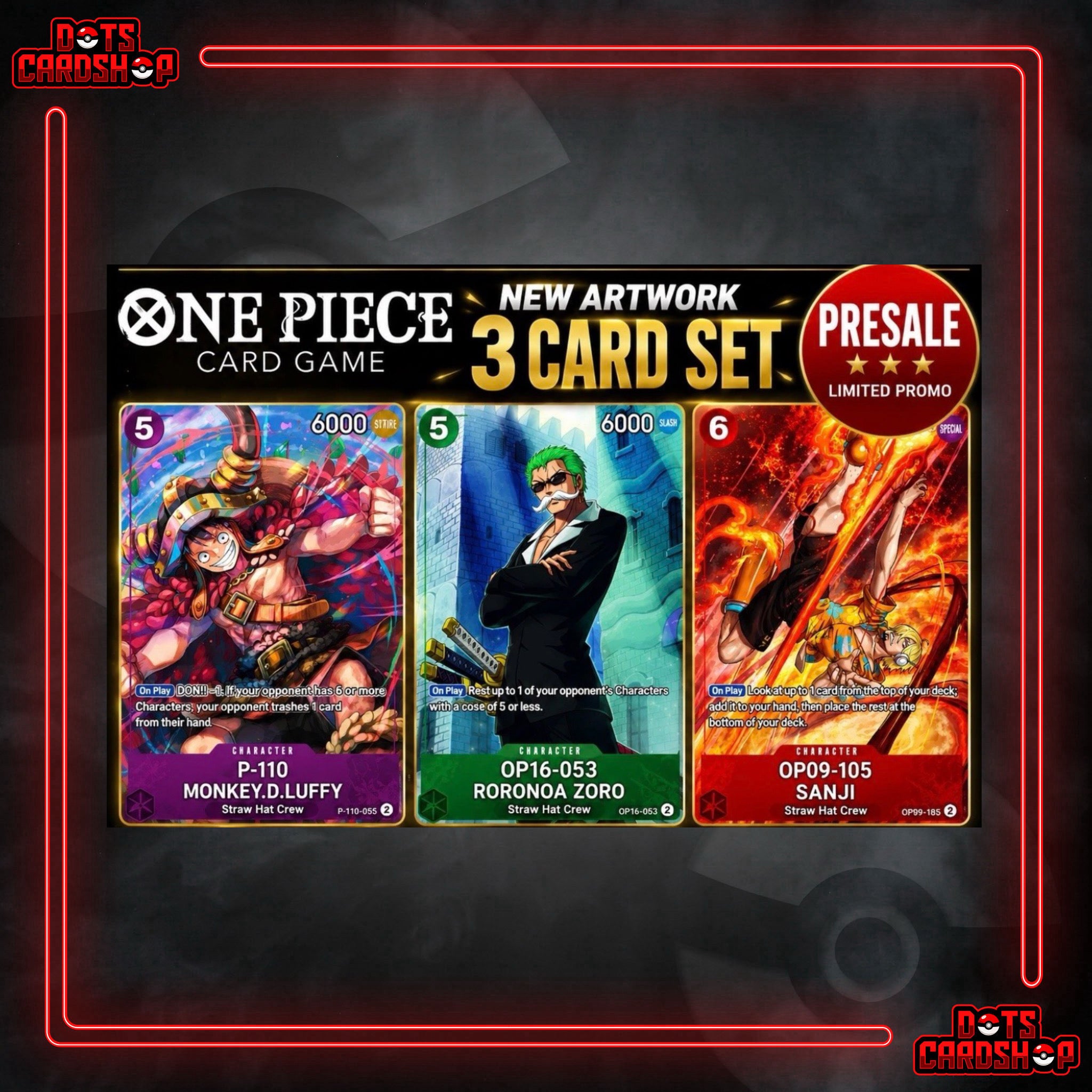 ONE PIECE: V Jump New Art Promo 3 Card Set Luffy, Zoro, Sanji (PRE